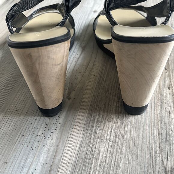 Nine West Black Leather Staple  Cork Bottom Wedges Size 10 - Picture 4 of 11